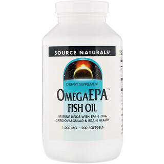 Source Naturals, OmegaEPA Fish Oil（オメガEPAフィッシュオイル）、1,000mg、ソフトジェル200粒
