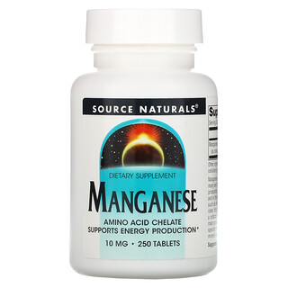 Source Naturals, Manganeso, 10 mg, 250 tabletas