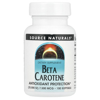 Source Naturals‏, بيتا كاروتين ، 7500 مكجم (25000 وحدة دولية) ، 100 كبسولة هلامية