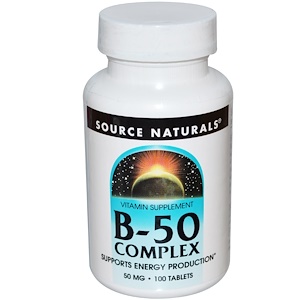 Купить Source Naturals, Комплекс B-50, 50 мг, 100 таблеток  на IHerb