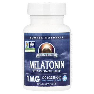 Source Naturals, Melatonin, pepparmynta, 1 mg, 100 sugtabletter