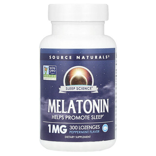 Source Naturals, Sleep Science®, Melatonin, Pepparmynta, 1 mg, 300 sugtabletter