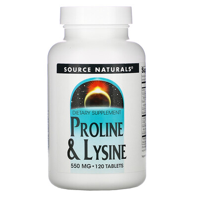 Source Naturals L-пролин и L-лизин, 550 мг, 120 таблеток