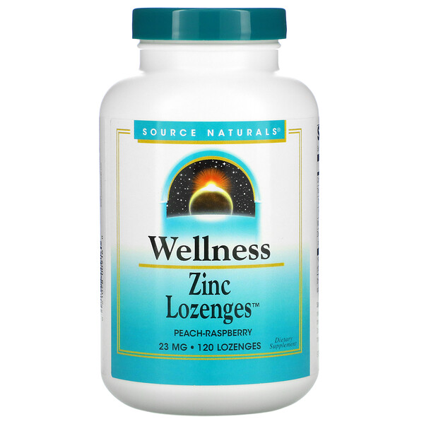 Source Naturals‏, Wellness, Zinc Lozenges, Peach-Raspberry, 23 mg, 120 Lozenges
