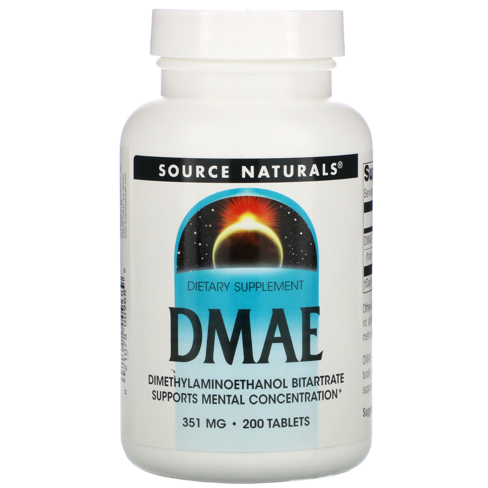 Source Naturals, DMAE (ジメチルアミノエタノール)、351 mg、200粒