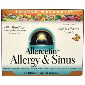 Source Naturals, Allercetin, Средство от аллергии и заложенности носа, 48 гомеопатических таблеток