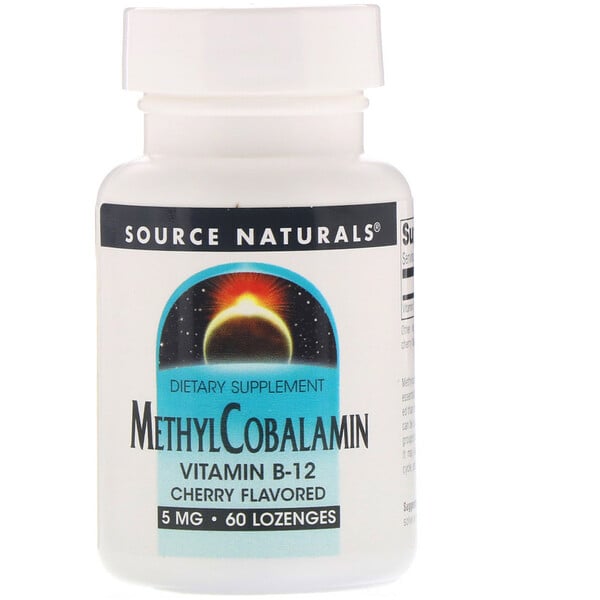 Source Naturals, MethylCobalamin, Vitamin B12, Cherry Flavored, 5 mg ...