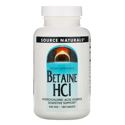 Source Naturals Бетаина гидрохлорид, 650 мг, 180 таблеток