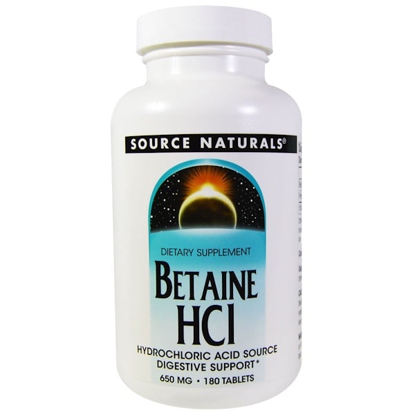 Source Naturals, Бетаина гидрохлорид, 650 мг, 180 таблеток
