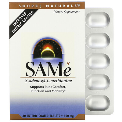 Source Naturals SAMe, 400 мг, 30 таблеток, покрытых кишечнорастворимой оболочкой