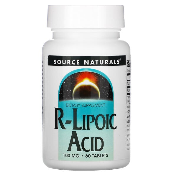 Source Naturals, R-リポ酸、100mg、タブレット60粒