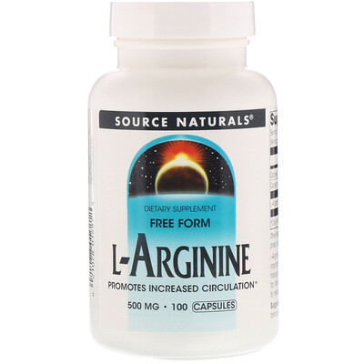 Source Naturals L-аргинин, в свободной форме, 500 мг, 100 капсул