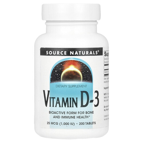 Source Naturals ビタミンD-3 25mcg (1,000 IU) タブレット200粒