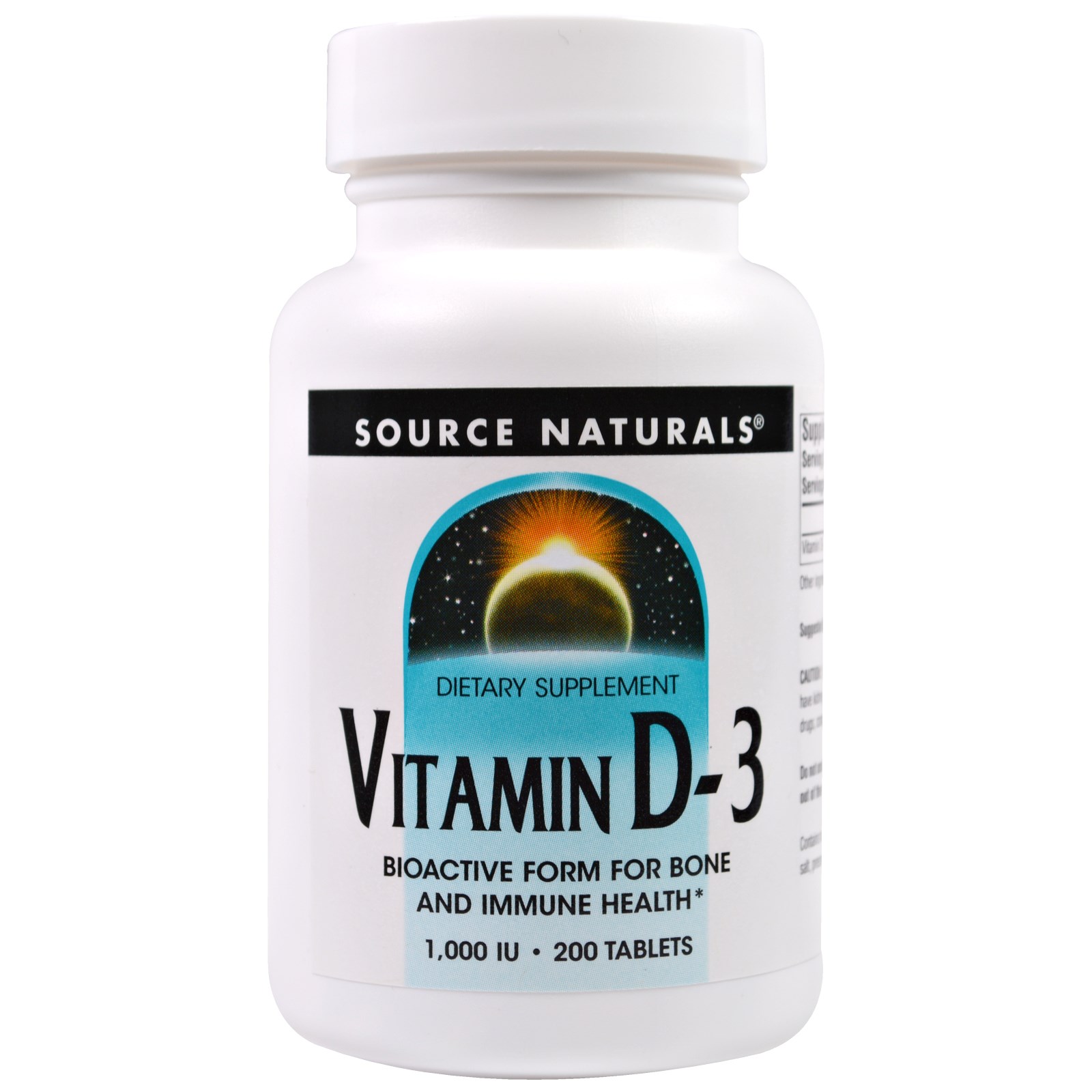 Source Naturals, Витамин D-3, 1000 МЕ, 200 таблеток