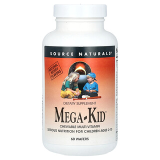 Source Naturals, Mega-Kid, жувальні мультивітаміни, для дітей від 2 до 10 років, натуральні ягоди, 60 таблеток