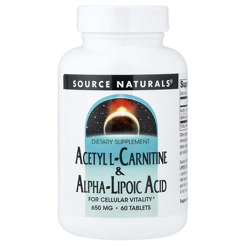 Source Naturals, Acetyl L-Carnitine & Alpha-Lipoic Acid, 650 mg, 60 Tablets