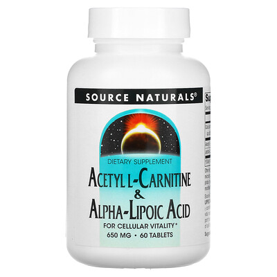 Source Naturals ацетил-L-карнитин и альфа-липоевая кислота 650 мг 60 таблеток