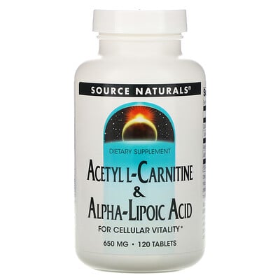 Source Naturals Ацетил L-карнитин и альфа-липоевая кислота, 650 мг, 120 таблеток