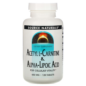 Сорс Начэралс, Acetyl L-Carnitine & Alpha-Lipoic Acid, 650 mg, 120 Tablets отзывы