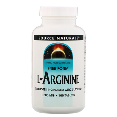 Source Naturals L-аргинин, Свободная форма, 1000 мг, 100 таблеток