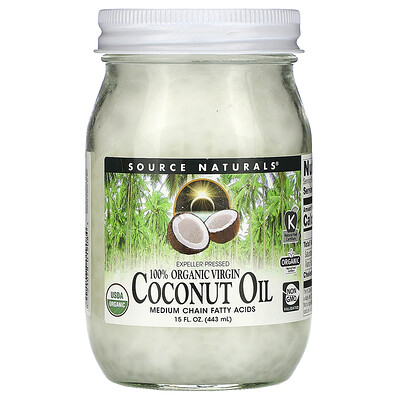 Source Naturals 100% органическое кокосовое масло первого отжима, 15 жидких унций (443 мл)