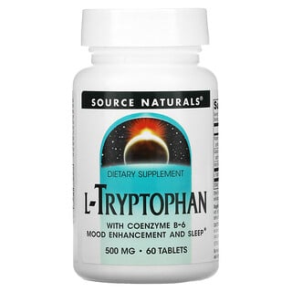 Source Naturals, L-triptofano com Coenzima B-6, 500 mg, 60 Comprimidos