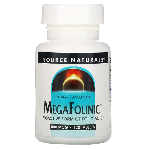 Source Naturals‏, MegaFolinic, 800 מיקרוגרם, 120 טבליות