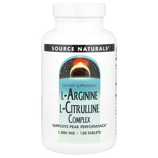 Source Naturals, Complexe de L-arginine et L-citrulline, 120 comprimés