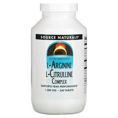 

Source Naturals Комплекс L-аргинина и L-цитруллина, 1000 мг, 240 таблеток