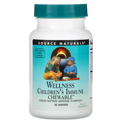 Source Naturals Детские жевательные пастилки для поддержки иммунитета Wellness, со вкусом ягод, 30 пастилок