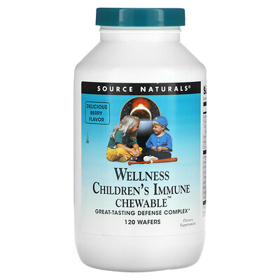 

Source Naturals Wellness Children's Immune, жевательные таблетки, со вкусом ягод, 120 вафель