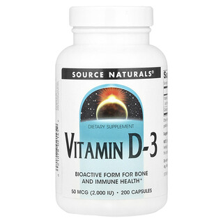 Source Naturals, Vitamin D-3, 50 mcg (2,000 IU), 200 Kapsul