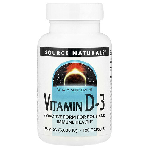 Source Naturals Vitamin D-3, 125 mcg (5,000 IU), 120 Capsules