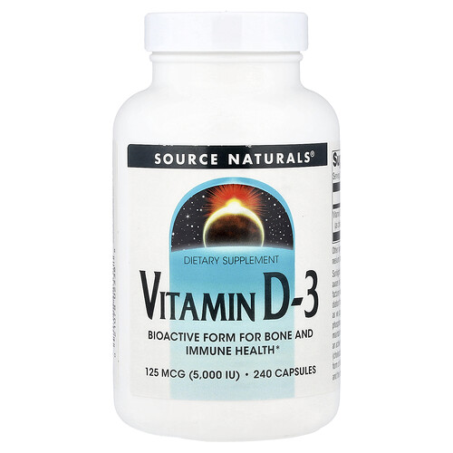 Source Naturals Vitamin D-3, 125 mcg (5,000 IU), 240 Capsules