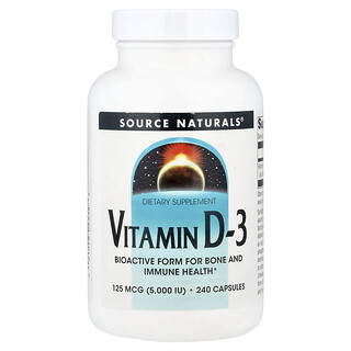Source Naturals, Vitamina D3, 125 mcg (5000 UI), 240 cápsulas