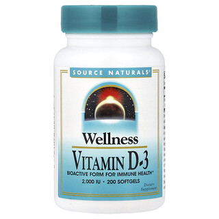 Source Naturals, Kesihatan, Vitamin D-3, 50 mcg (2,000 IU), 200 Softgel