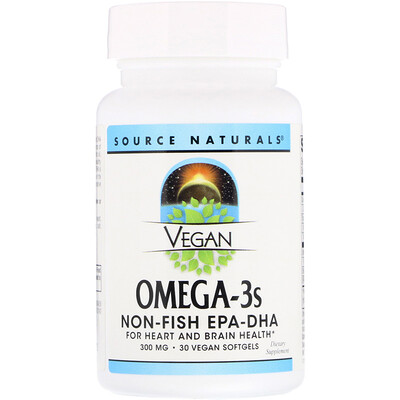 Source Naturals Vegan Omega-3s EPA-DHA, 300 мг, 30 мягких таблеток