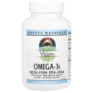 Source Naturals, Omega-3 veganos, EPA-DHA que no proviene del pescado, 300 mg, 60 cápsulas blandas veganas