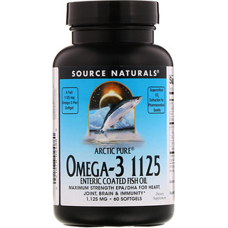 Source Naturals, Arctic Pure, Óleo de Peixe com Camada Entérica Omega-3 1125, 1,125 mg, 60 Softgels