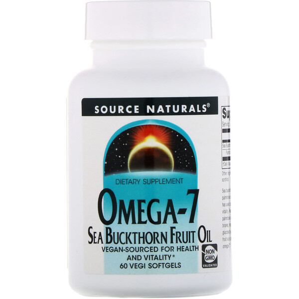 Source Naturals, Омега-7, фруктовое масло облепихи, 60 растительных мягких желатиновых капсул