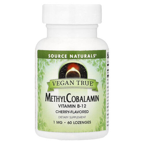 Source Naturals, Vegan True, MethylCobalamin Vitamin B-12, Cherry , 1 mg, 60 Lozenges
