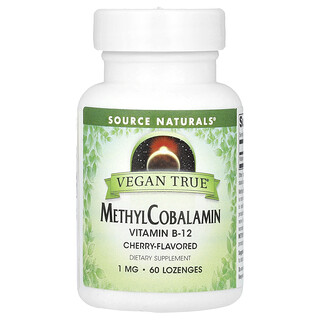 Source Naturals, Vegan True, метилкобаламин, с вишневым вкусом, 1 мг, 60 пастилок