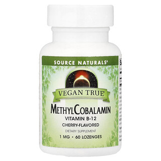 Source Naturals, веганский продукт, метилкобаламин, вишня, 1 мг, 60 капсул