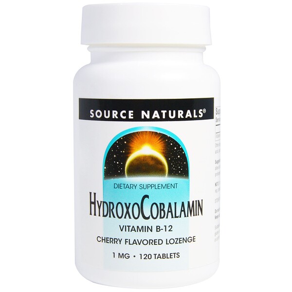 Source Naturals, HydroxoCobalamin, Vitamin B12, Cherry Flavored Lozenge, 1 mg, 120 Tablets