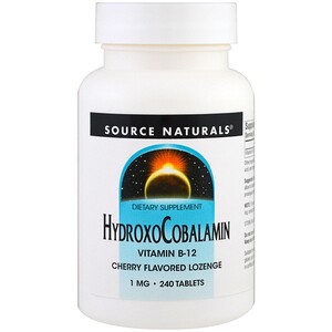 Отзывы о Сорс Начэралс, HydroxoCobalamin, Vitamin B-12, Cherry Flavored Lozenge, 1 mg , 240 Tablets