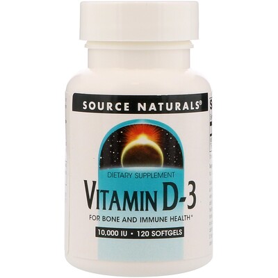 Source Naturals Витамин D-3, 10 000 ИЕ, 120 мягких капсул