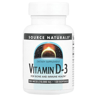 Source Naturals  Vitamin D-3  250 mcg (10 000 IU)  120 Softgels