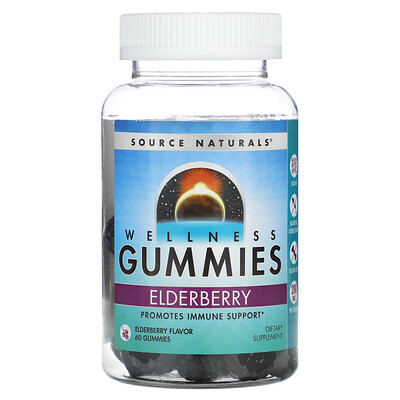 

Source Naturals Wellness Gummies, бузина, 60 жевательных таблеток