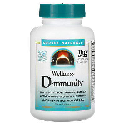 Source Naturals Wellness D-mmunity, Bio-Aligned Vitamin D Immune Formula, 60 Vegetarian Capsules