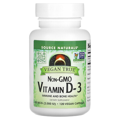 

Source Naturals Non-GMO Vitamin D-3 50 mcg (2 000 IU) 120 Vegan Capsules